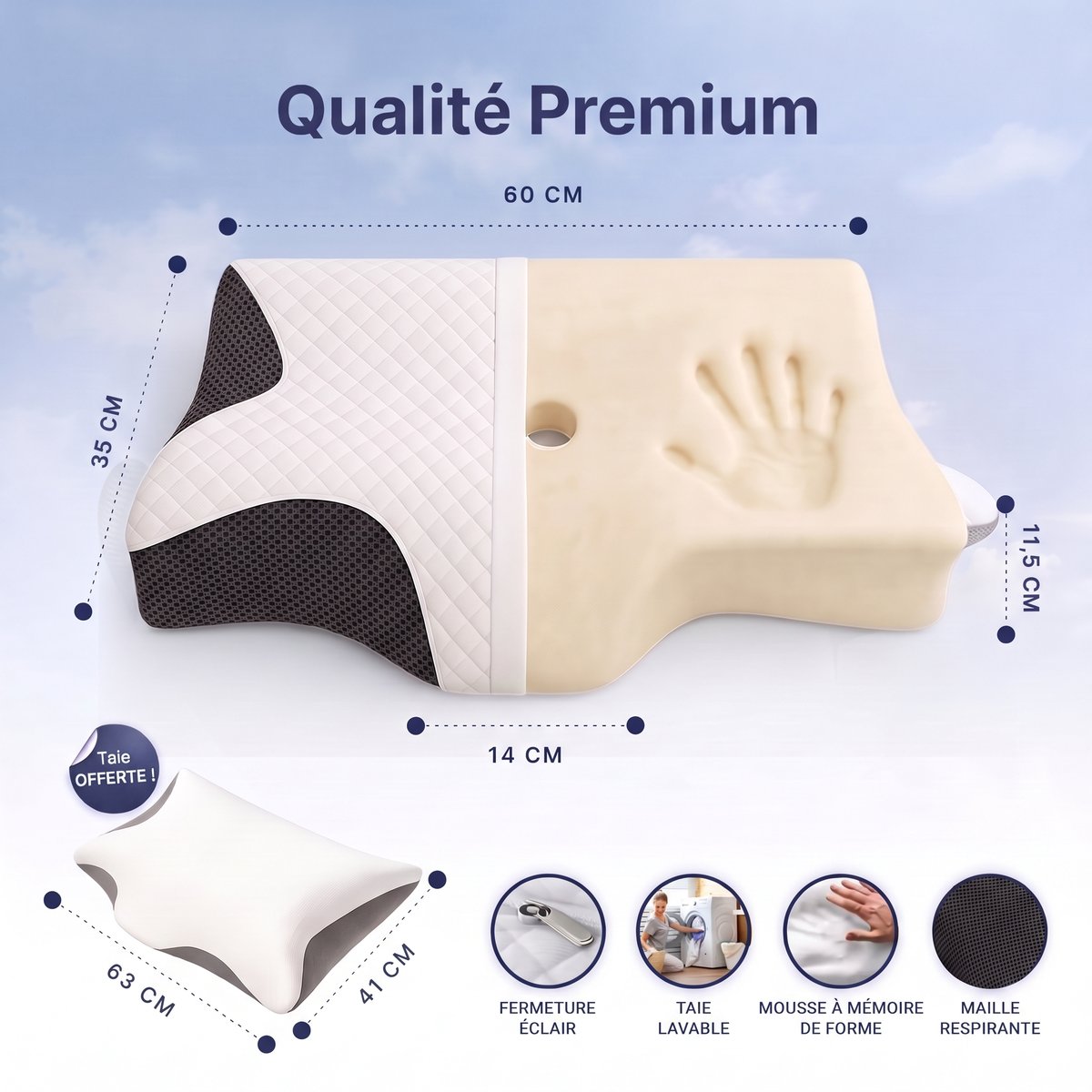 Dimensions et qualité de l'oreiller CerviRest