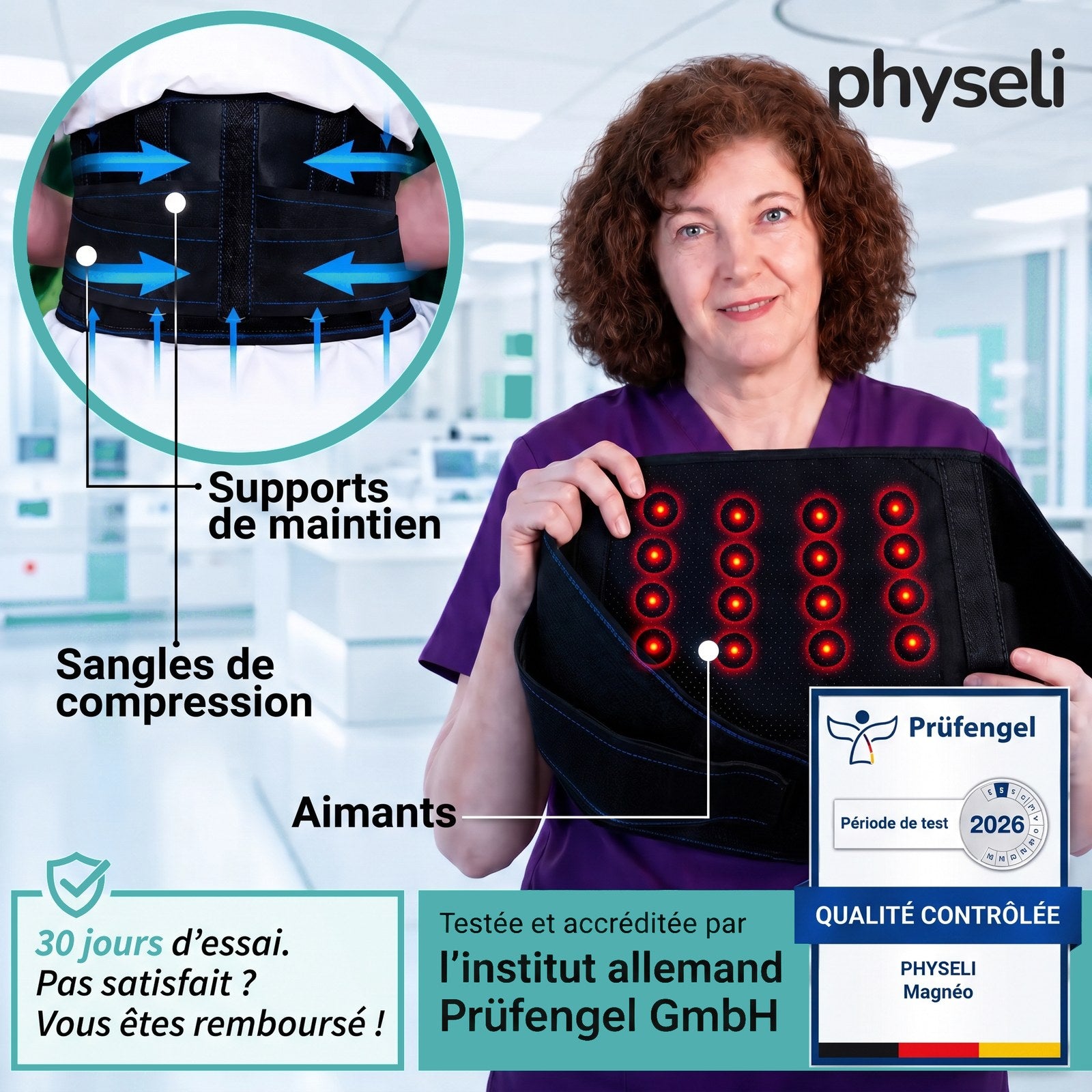 Ceinture lombaire magnétique Magnéo : supports de maintien, sangles de compression et aimants