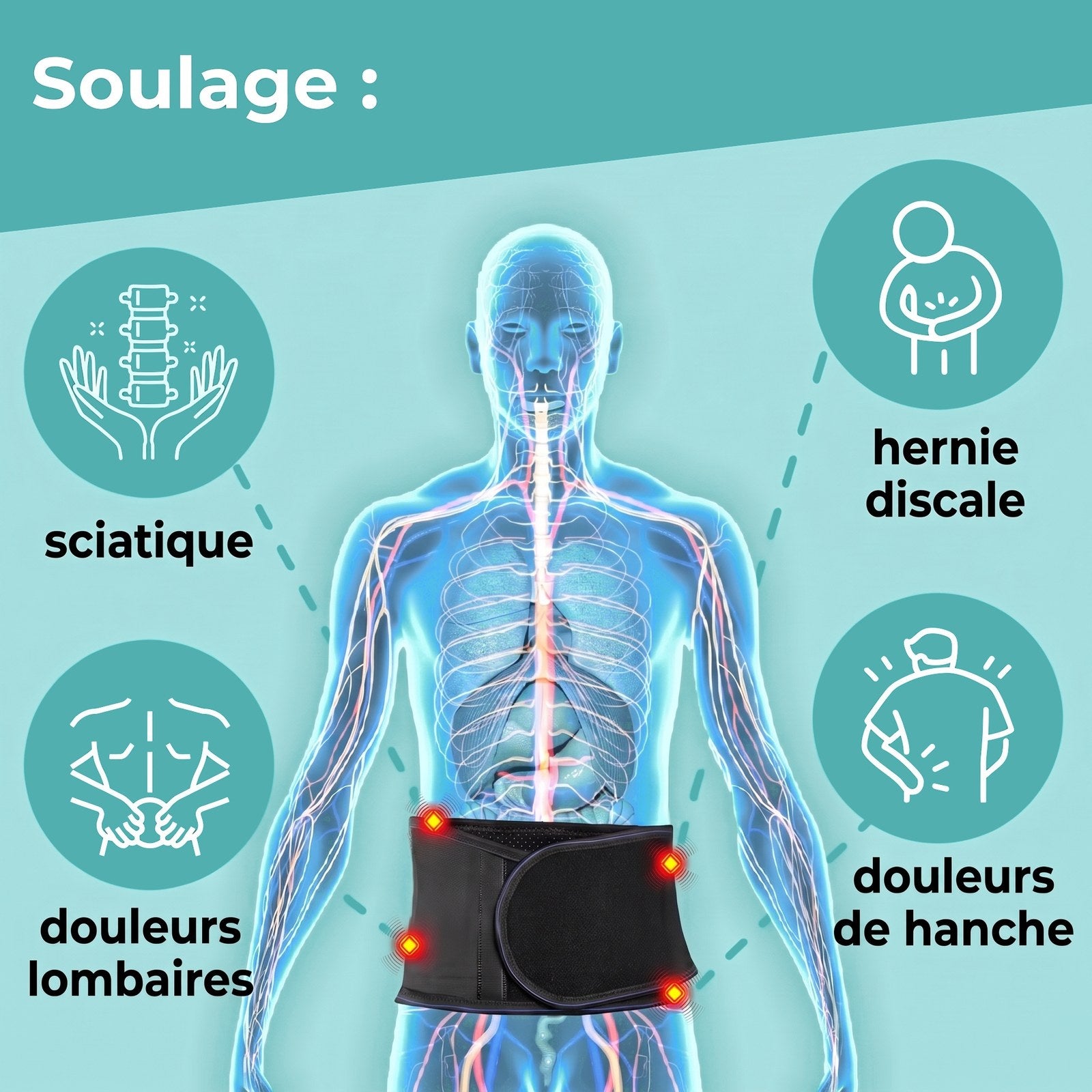 La ceinture Magnéo soulage sciatique, hernie discale, douleurs lombaires et douleurs de hanche