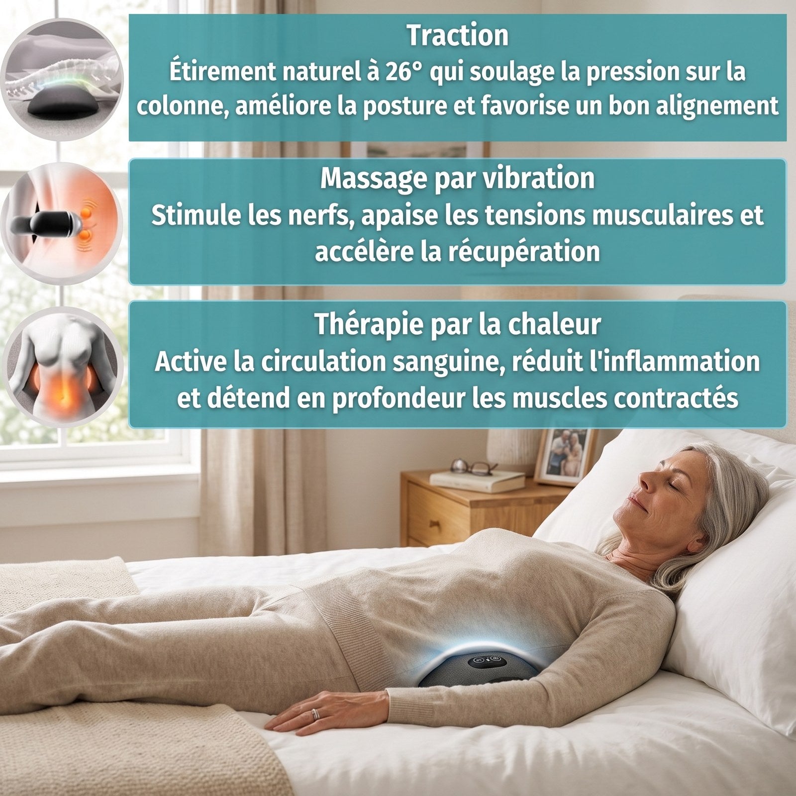 Traction, massage par vibration et thérapie par la chaleur